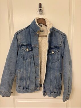 Topshop Light Blue Denim Sherpa Jacket